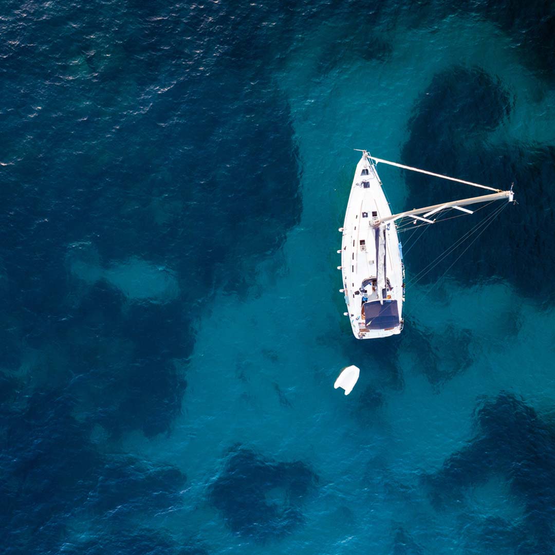 A yacht is floating in the water